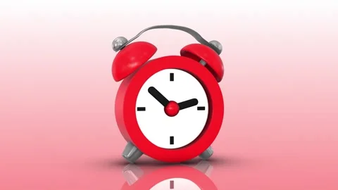 3D Camera Zooming to a 3D Clock on a Reflective Floor. Alarm Clock Icon 3D. 4K Stock Footage 282775036