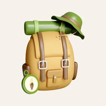 3d camping backpack. elements for camping, hiking , summer camp, traveling, trip Stock Illustration