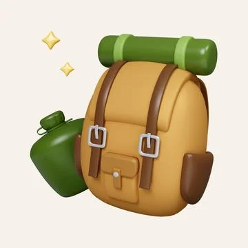 3d camping backpack. elements for camping, hiking , summer camp, traveling, trip Stock Illustration