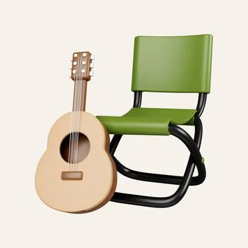 3d camping chair with guitar . elements for camping, hiking , summer camp Stock Illustration