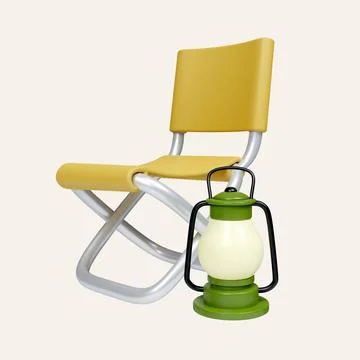 3d camping chair with lamp . elements for camping, hiking , summer camp Stock Illustration