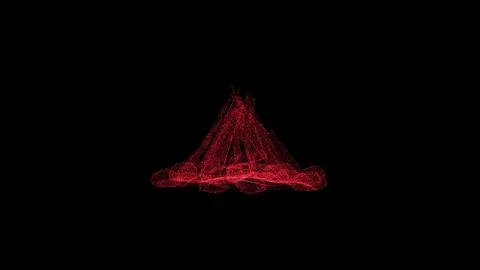 3D camping fire rotates on black background. Object consisting of red flick.. Stock Illustration