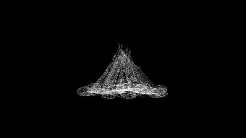 3D camping fire rotates on black background. Object consisting of white fli.. Stockillustratie