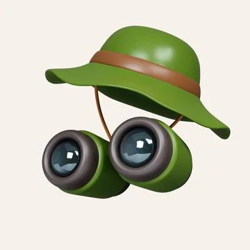 3d camping hat with binoculars. elements for camping, hiking , summer camp Stock Illustration