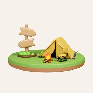 3d Campsite in nature and elements for camping, summer camp, traveling, trip Stock Illustration