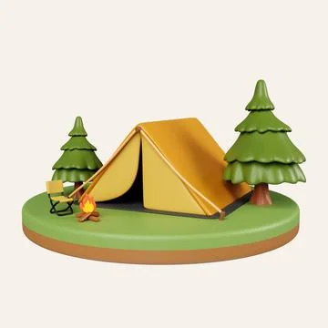 3d Campsite in nature and elements for camping, summer camp, traveling, trip Stock Illustration