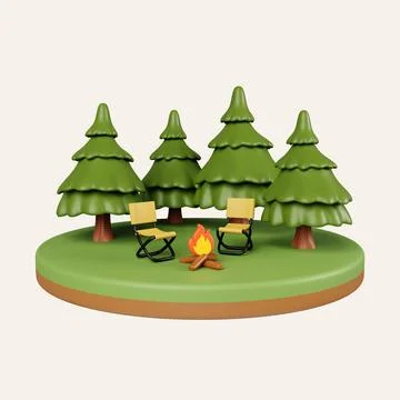 3d Campsite in nature and elements for camping, summer camp, traveling, trip Stock Illustration