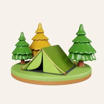 3d Campsite in nature and elements for camping, summer camp, traveling, trip Stock Illustration