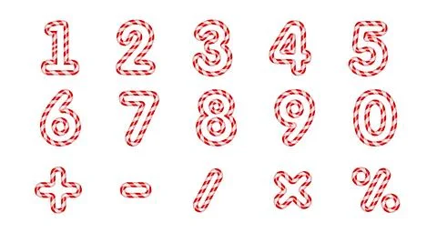 3d Candy cane numbers set. Christmas candy style geomertric vector Stock Illustration