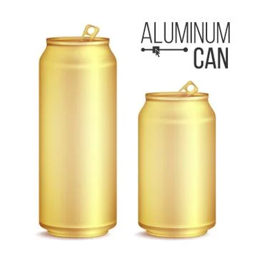 3d Cans Set Vector. Gold, Yellow Can. Beer, Lager, Alcohol, Soft Drink, Soda Stock Illustration