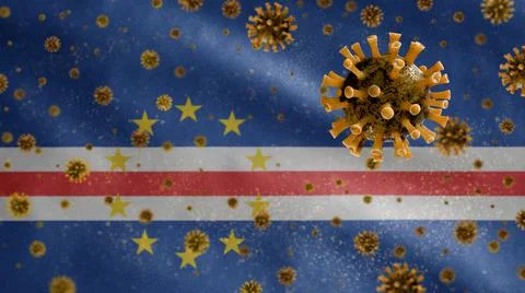 3D, Cape Verdean flag waving with Coronavirus outbreak. Cape Verde Covid 19 Stock Illustration
