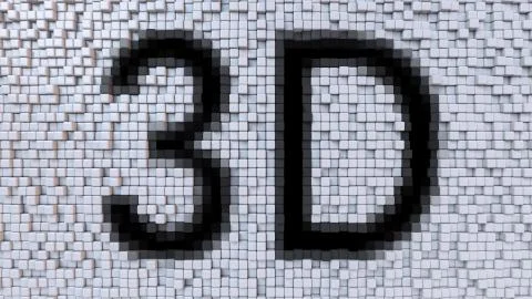 3D caption on fluctuating pixels motion background, 3d rendering Illustrazione stock