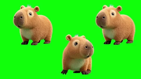 3d capybara characters isolated on green background, chroma key, keyable Видео 331519669