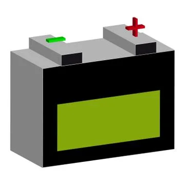 3D car battery on white background. Tools. Stock Illustration