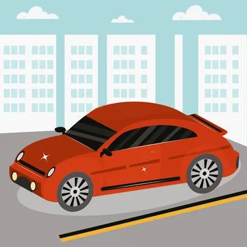 3D car rolling down the street Stock Illustration