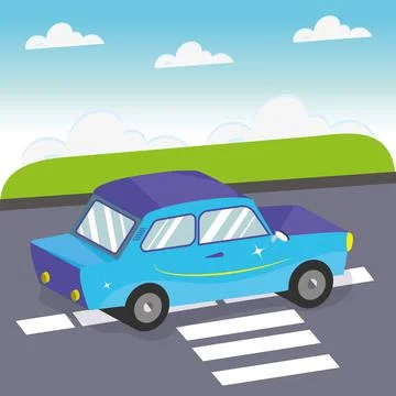3D car rolling down the street Stock Illustration