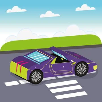 3D car rolling down the street Stock Illustration