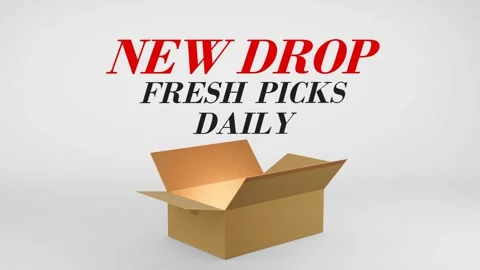 3D Cardboard Box Animation Revealing New Drop Fresh Picks Daily with Confetti Stock Footage 310033923