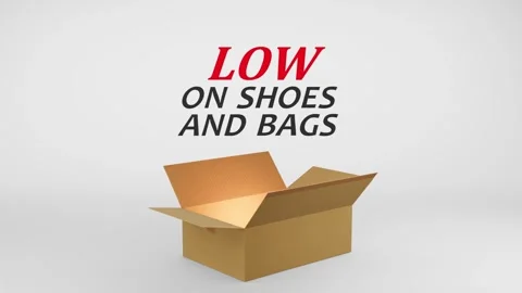 3D Cardboard Box Animation Revealing Low on Shoes and Bags with Confetti Stock Footage 310033954