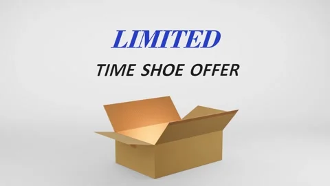 3D Cardboard Box Animation Revealing Limited Time Shoe Offer with Confetti Stock Footage 310033969
