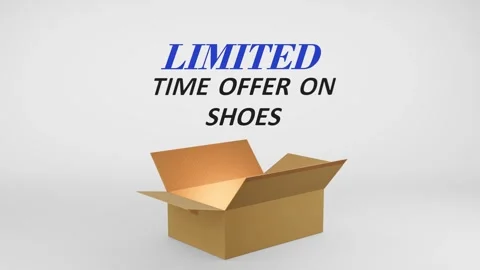 3D Cardboard Box Animation Revealing Limited Time Offer on Shoes with Confetti Video stock 310033980