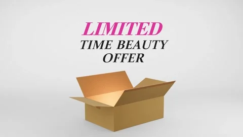 3D Cardboard Box Animation Revealing Limited Time Beauty Offer with Confetti Stock Footage 310033982