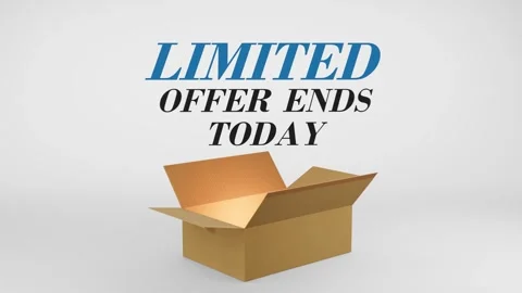 3D Cardboard Box Animation Revealing Limited Offer Ends Today with Confetti Stock Footage 310033984