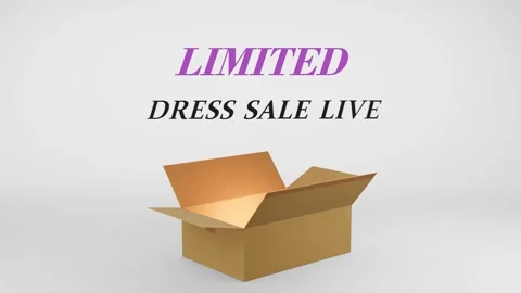 3D Cardboard Box Animation Revealing Limited Dress Sale Live with Confetti Video stock 310033985