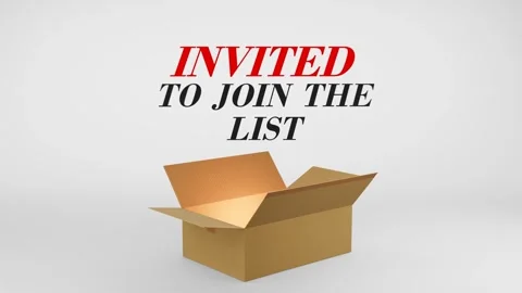 3D Cardboard Box Animation Revealing Invited to Join the List with Confetti Stock Footage 310034009