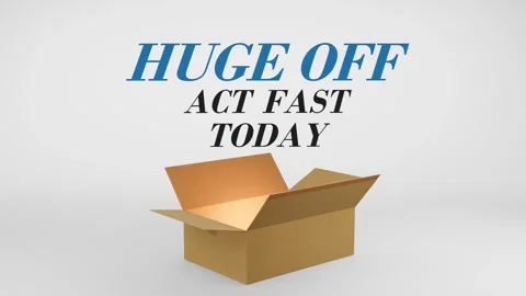 3D Cardboard Box Animation Revealing Huge Off Act Fast Today with Confetti Stock Footage 310034014