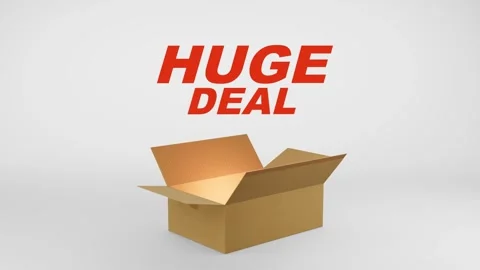 3D Cardboard Box Animation Revealing Huge Deal with Confetti Video stock 310034025