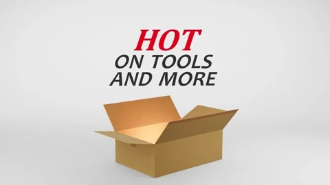 3D Cardboard Box Animation Revealing Hot on Tools and More with Confetti Stock Footage 310034031