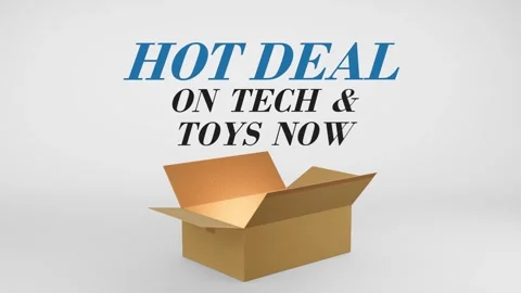 3D Cardboard Box Animation Revealing Hot Deal on Tech &amp; Toys Now with Confetti Video stock 310034038