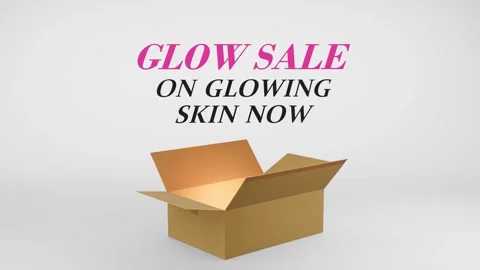 3D Cardboard Box Animation Revealing Glow Sale on Glowing Skin Now with Confetti Video stock 310034052