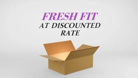 3D Cardboard Box Animation Revealing Fresh Fit at Discounted Rate with Confetti Stock Footage 310034055