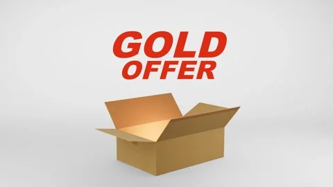 3D Cardboard Box Animation Revealing Gold Offer with Confetti Stock Footage 310034066