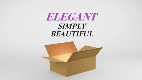 3D Cardboard Box Animation Revealing Elegant Simply Beautiful with Confetti Stock Footage 310034092