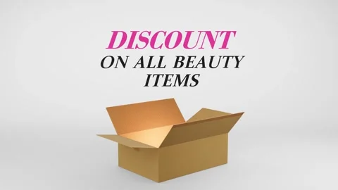 3D Cardboard Box Animation Revealing Discount on All Beauty Items with Confetti Stock Footage 310034096