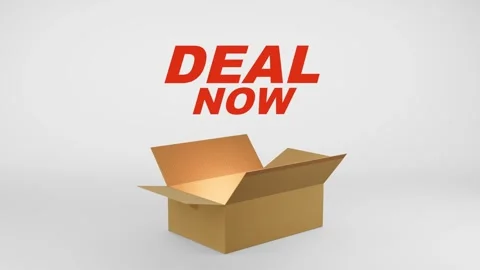 3D Cardboard Box Animation Revealing Deal Now with Confetti Stock Footage 310034115