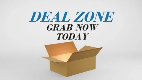 3D Cardboard Box Animation Revealing Deal Zone Grab Now Today with Confetti Stock Footage 310034128