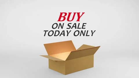 3D Cardboard Box Animation Revealing Buy on Sale Today Only with Confetti Stock Footage 310034184