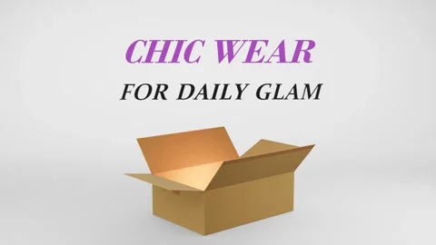 3D Cardboard Box Animation Revealing Chic Wear for Daily Glam with Confetti Stock Footage 310034185