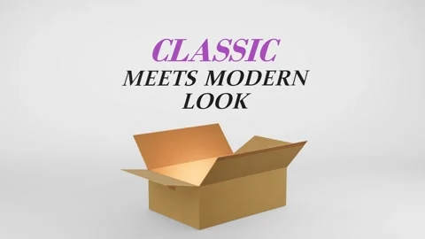3D Cardboard Box Animation Revealing Classic Meets Modern Look with Confetti Stock Footage 310034188