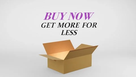 3D Cardboard Box Animation Revealing Buy Now Get More for Less with Confetti Video stock 310034204