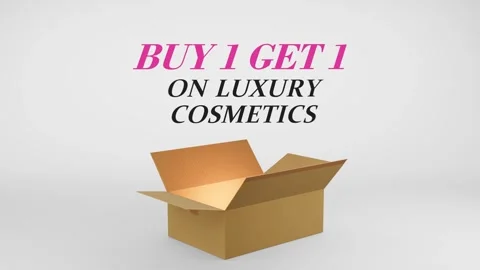 3D Cardboard Box Animation Revealing Buy 1 Get 1 on Luxury Cosmetics with Stock Footage 310034206