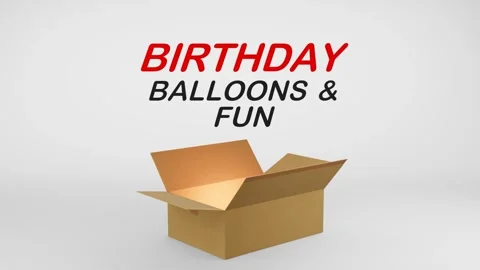 3D Cardboard Box Animation Revealing Birthday Balloons &amp; Fun with Confetti Video stock 310034242