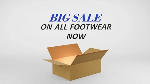 3D Cardboard Box Animation Revealing Big Sale on All Footwear Now with Confetti Stock Footage 310034274
