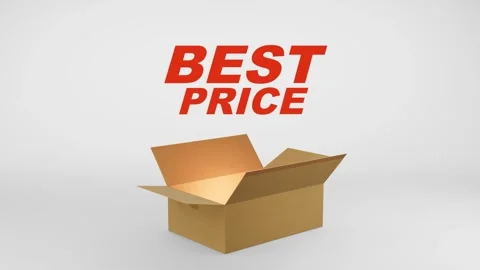 3D Cardboard Box Animation Revealing Best Price with Confetti Stock Footage 310034341