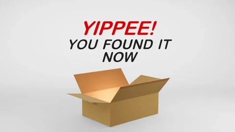 3D Cardboard Box Animation Revealing Yippee! You Found It Now with Confetti Stock Footage 310034374
