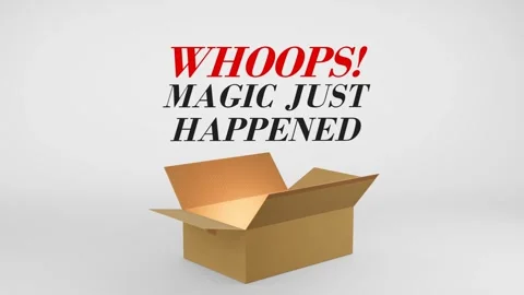 3D Cardboard Box Animation Revealing Whoops! Magic Just Happened with Confetti Video stock 310034390